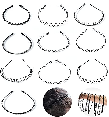 10 Pezzi Fasce in Metallo Multi-Style Fasce Ondulate Elastiche, Antiscivolo Sport Capelli Hoop Band, Fascia in Metallo Uomo, Metallo Cerchietto per Donne