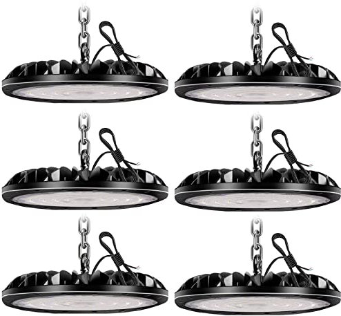 loyal 6er 100W LED Hallenstrahler, 10000LM UFO LED Werkstattlampe 6000K Kaltweiß, IP65 Wasserdicht LED Hallenbeleuchtung, 120° Abstrahlwinkel LED High Bay Licht für Industrie Werkstatt