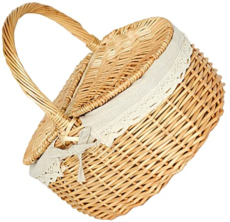 BIUDECO Picknick Obstkorb Weidenkorb mit Deckel Praktischer Aufbewahrungskorb für Picknicks Brot und Obst für Outdoor Aktivitäten und Familienfeiern