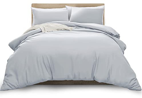 MOONLIGHT20015 Double Duvet Cover Silver Solid Soft Double Bedding Duvet Cover Set with 2 Matching Pillowcases