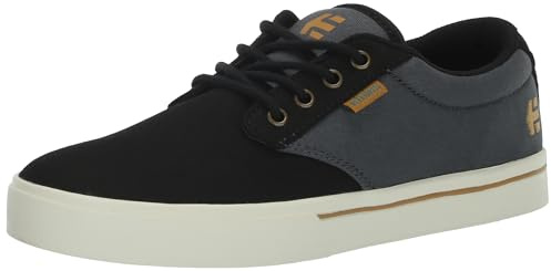 Etnies Jameson 2 Eco Sustainable Skate Style, Reinforced Cupsole, Cushioned Feel, Everyday Sneakers, Vegan - Black/Darkgrey/Gold - 8