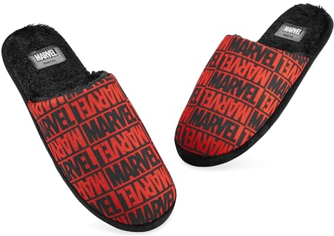 Marvel Pantofole Uomo - Ciabatte Uomo Invernali Antiscivolo 40-45 - Slippers Calde da Casa Marvel Gadget Regalo per Ragazzi (Nero/Rosso Marvel, 42-43 EU)