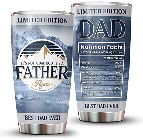 34HD Best Dad Ever Gifts, Dad Light Tumbler with Lid 590.0 g Stainless Steel, Dad Nutrition Facts Cup, Father Husband Men Birthday Gifts from Daughter, Son, Wife