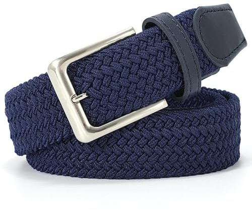 JasGood Geflochtener Elastischer Gürtel für Damen Herren, Unisex Stoffgürtel Stretchgürtel Dehnbarer Gürtel für Jeans Hosen, Blau, 145cm