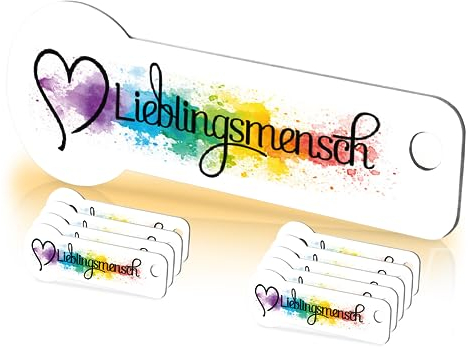 Einkaufswagenlöser ® Lieblingsmensch® bunt/Schlüsselanhänger Einkaufschip mit Schlüsselfundservice/Abziehbarer Einkaufswagenchip Metall, Chip Einkaufswagen, Key Finder / 10 Stück
