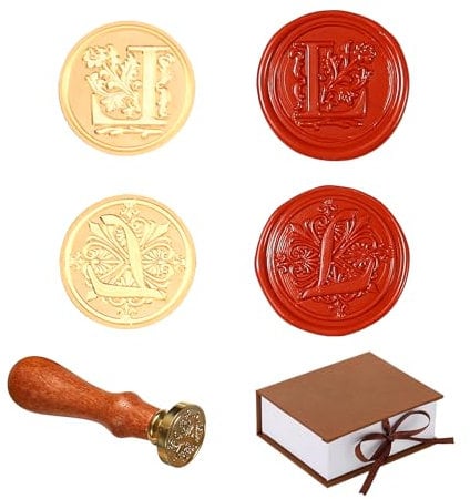 Comealltime 2 Stück Retro Alphabet Siegelwachs Stempel, A~Z Initialen Wachs Stempel mit Holzgriff, Vintage 26 Buchstabe 25mm Abnehmbarer Messingkopf Für Invitations Cards Gift Wrapping Decor(Letter L)