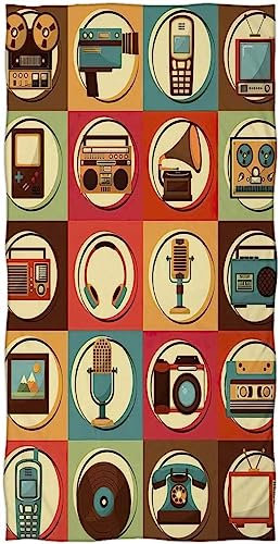 Telo Mare 3D Radio Teli Mare Microfibra Vintage Telo Mare 80x160, Antisabbia Asciuga Rapidamente Asciugamano da Spiaggia per Sport, Viaggi, Campeggio, Piscina