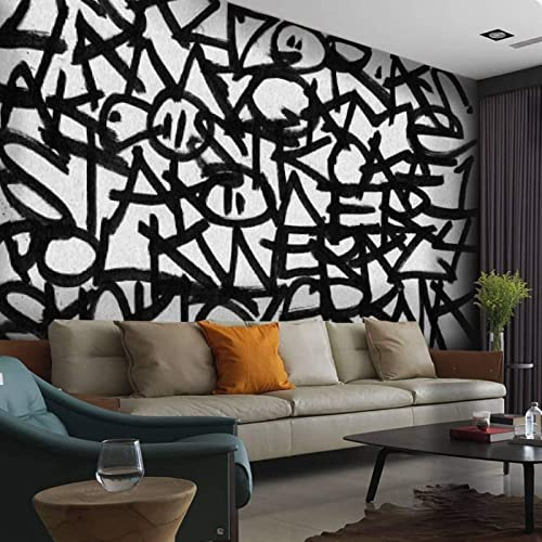 BELOKA Papier Peint Panoramique 3D Graffiti Noir Et Blanc Papier Peint 3D Intissé Moderne Décoration Murale
