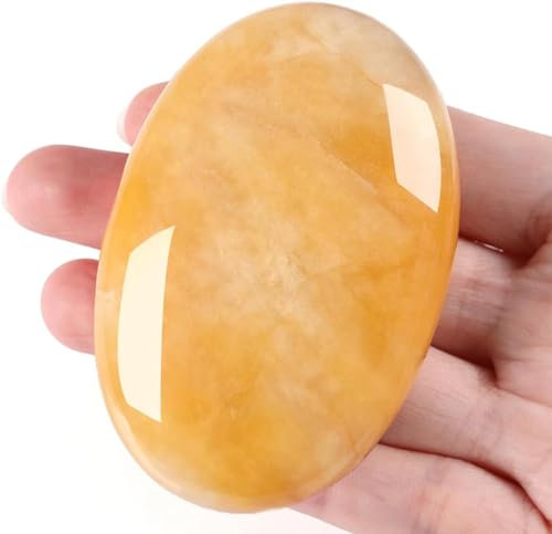 QINJIEJIE Groß Gelbe Jade 2.4 Ovale Kristall Natürliche Kristalle Edelsteine Sorgensteine Handschmeichler Stein Polierte Steine Reiki Steine für Angst zu Lindern Yoga Meditation Deko 1PC