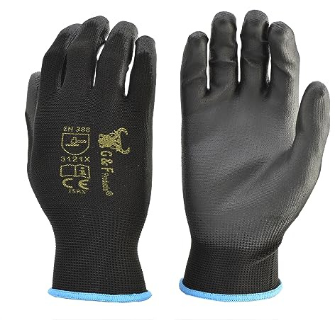 G & F Work Gloves for Men, Lightweight Grip, Polyurethane Coated, Touchscreen Compatible, Flexible & Breathable, Durable Construction, Ideal for Gardening, Mechanics, and General Duty Tasks, 12 Pairs