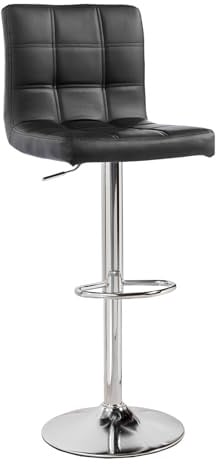 Panana Height Adjustable Cuban Bar Chairs Synthetic Leather 360° Swivel Kitchen Stool with Backrest and Footrest for Breakfast Bar, Counter, Kitchen and Home (Black, One Stool)
