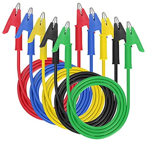 Gebildet Set Cavi Test Elettrici con Morsetti a Coccodrillo, Cavi Jumper 15A Resistente con Morsetti Protettivi in Rame, Cavi in Silicone PVC per Test Elettrici, Esperimenti, 5Colori, Lunghezza100cm