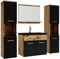 Badplaats B.V. Badezimmer Badmöbel Set Montreal XL 60cm Schwarze Waschbecken - Eiche mit Matt Schwarz - Unterschrank Hochschrank Waschtisch Möbel