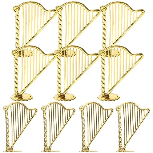 HOMSFOU Arpa decorativa natalizia in miniatura, 10 pezzi, dorata, per casa delle bambole, decorazione per la casa