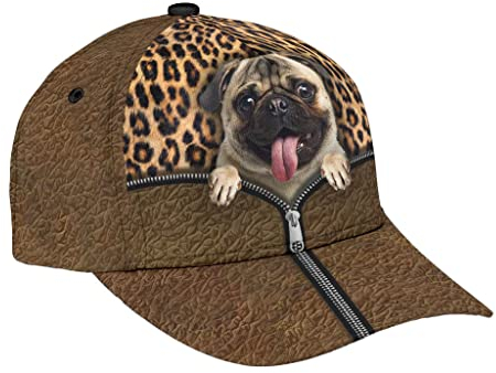 351 Baseball Kappe Mops Süßer Reißverschluss Braun Freizeit Basecap Sport Trucker Baseballcap Washed Golf Caps Für Teenager, Golf, Herren