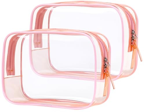 PLULON Lot de 2 Trousses de Toilette de Voyage Trousse de Toilette approuvée par la TSA Trousse Maquillage Transparente Trousse Maquillage Portable Sac Accessoires Voyage pour Femmes et Hommes – Rose