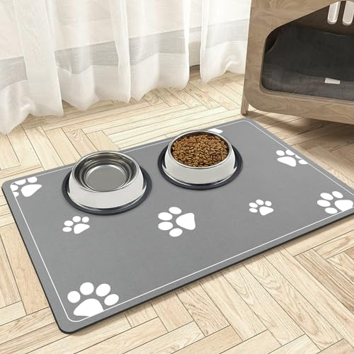 Mavicen Absorbent Pet Feeding Placemats, 40 * 60cm Dog Food and Water Bowl Mat for Messy Drinkers, Non Slip Rubber Backing, Dog Water Dispenser Drying Mat, Light Gray