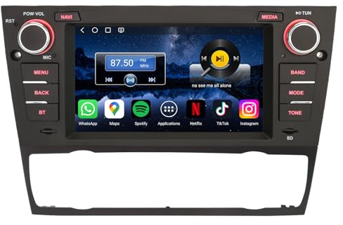 Erisin 7 Inch 8-Core 4GB+64GB Qualcomm Android 14 Car Stereo with Sat Nav for BMW 3 Series E90 E91 E92 E93 M3 Bluetooth 5.1 Head Unit Apple CarPlay Android Auto DSP DAB+ WIFI 4G DVR USB Canbus SWC