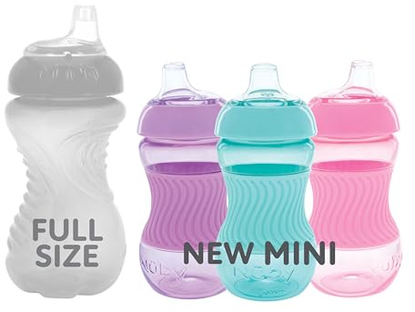 Nuby Mini Gripper No-Spill Baby Sippy Cups with Soft Spout and Easy Grip - (3 Pack) 6 oz - 6+ Months - Pink/Purple/Aqua