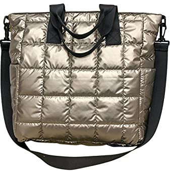 Zwei Taschen Damen Laptop Damentaschen, einfarbig, kariert, gesteppt, große Kapazität, Reißverschluss, Umhängetasche Kleid Mit Taschen Kurzarm (Gold, One Size)