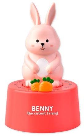 Uixxducc Küchentimer Katzen, Mechanischer Timer, Küchentimer 60 Minuten Countdown Timer Wecker, Eieruhr Lustig Cartoon Tier Kurzzeitwecker für Küche Zuhause Büro Schule Klassenzimmer (Rot-Kaninchen)