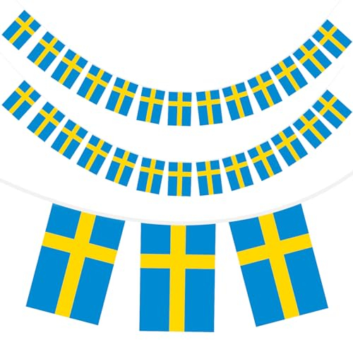 jijAcraft Bandiera Svezia, Bandiera Nazionale Svedese 14 x 21 cm, Banner Bandiera Svezia Resistente alle Intemperie 11M con 40 Bandiere, Ideale per Campionati di Calcio, Eventi Sportivi