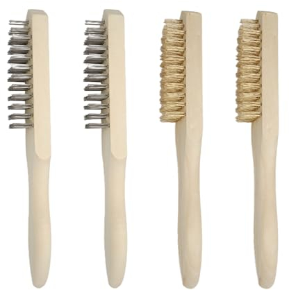 4 Stück Metallbürste,Drahtbürste Messing,Drahtbürste,Messing-DrahtbüRste Mit Holzgriff Drahtbürsten Set,Handdrahtbürste für Metall, Holz, Grill,für Schwierige Bürstarbeiten mit Geradem Draht