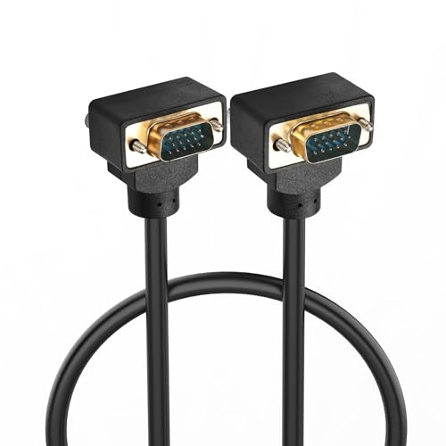 PNGKNYOCN Right Angle VGA Cable 0.5M, 270 Degree Angle VGA Male to 90 Degree Angle VGA Male 15 Pin Full HD 1080P High Resolution Video Cord (0.5M)