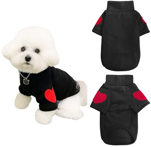Winmany Hundepullover für kleine und mittelgroße Hunde, Herzaufnäher, Rollkragen-Sweatshirt, für Katzen, Welpen, Frühling, Herbst, Winter (schwarz, L)