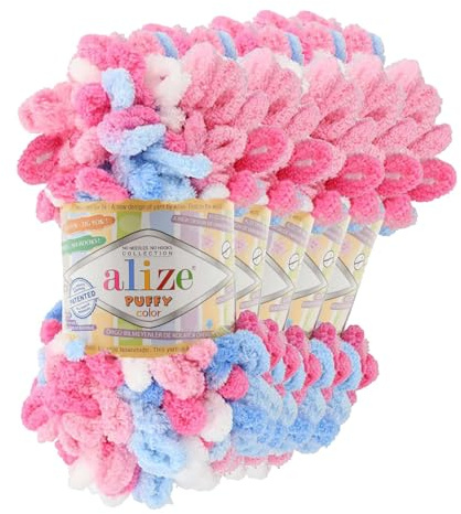 5 x 100g Strickgarn ALIZE Puffy Color Stricken ohne Nadeln Fingerstrickgarn