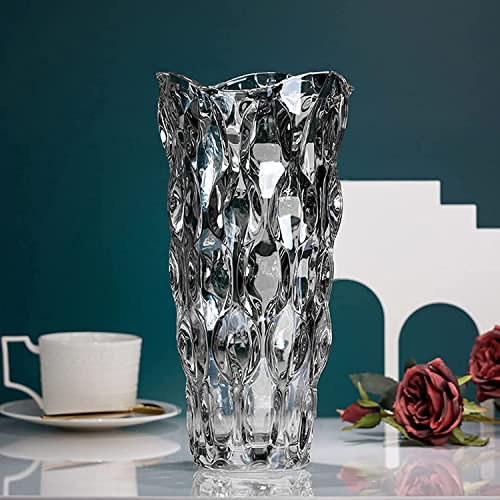 Glas Blume Vase, 24cm hohe Moderne Minimalistische Glasvase Mordische Kristall Dekorative Handgemachte Blumenarrangement für Home Office Dekor, Geschenk für Hochzeit Housewarming feiern (Grau-1)