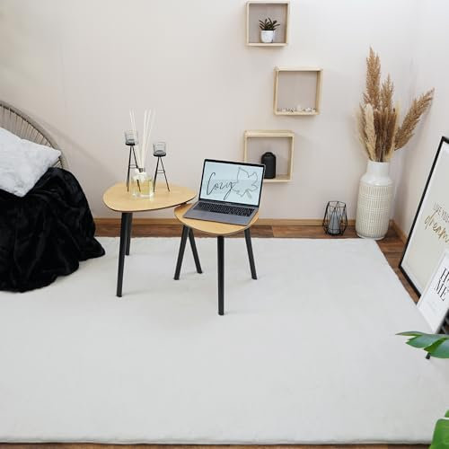 Consilio Concept Cozy Fellteppich 160x230 Ivory Teppich Supersoft 28 mm Höhe Soft weich Hasenfell Imitat weiß Creme Wohnzimmerteppich Kinderzimmerteppich Küchenteppich Flurteppich