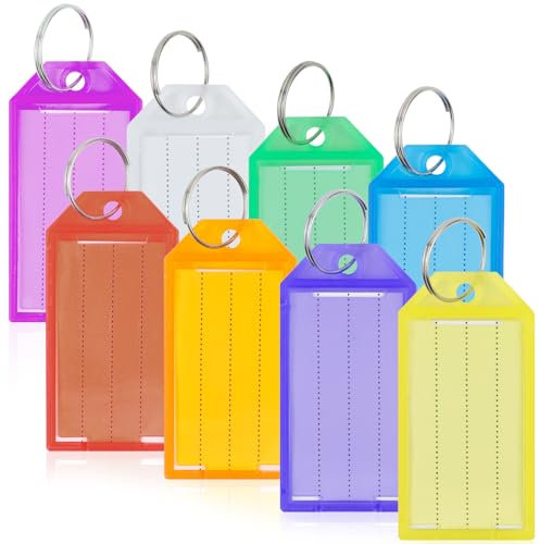 Romon Schlüsselanhänger Beschriftbar, 40er Pack Robust Kunststoff Schlüsselanhänger Beschriften, Etiketten Key Label Schlüssel Beschriftung zum Beschriften mit Split Ring Label Fenster, 5 Farben