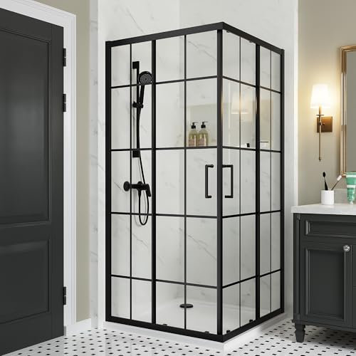 Comfystyle Corner Shower Enclosure 36 in.D x 36 in. W x 71 in. H, Double Sliding Shower Door with 1/4 in. Clear Tempered Glass, Black Framed Sliding Shower Enclosure (Shower Base Not Included)