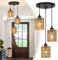 CRFASIBE 3 Flammig Pendelleuchte Rattan, Boho Esstisch Lampen Hängend, Pendelschnur Verstellbar, Vintage Pendelleuchten für Wohnzimmer Schlafzimmer Küche (Schwarz)