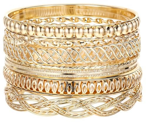 Yolev 7 Stück Armreif Gold Damen Stapelbar Dick Boho Stapelbar Indische Armreifen Set Indische Damen Schmuckset Afrikanische Hochzeit Vintage Indischer Schmuck Set