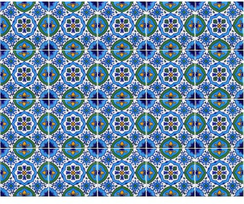 20 Mattonelle tipo MOURAD in ceramica smaltata 10 X 10 cm spessore 0,6 cm - Mattonelle Tunisine realizzate con Serigrafia Artigianale (Blu). Adatte a rivestimento.