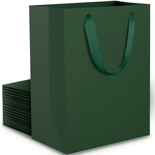 EUSOAR Grün Geschenktüten Klein - 20 STK Dark Green Bags S 15x6x20cm - 230GSM Papiertüten mit Henkel Grünes - Geschenksackerl Dunkelgrün - Kleine Papiertragetaschen für Mann Geburtstag Weihnachten