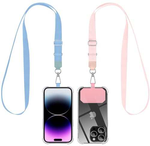 GUMO-LONG Handyband Universal 2 Stück, Kette zum Umhängen, Handykordel zum Umhängen, kompatibel mit Allen Smartphones, Handyband mit jeder Hülle kombinierbar (Hellblau+Pink)