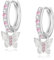 Ohrringe für Mädchen Kinder Creolen Nickelfrei 925 Sterling Silber mit Schmetterling Anhänger Mädchenohrringe Charm Design Hypoallergen Silberohrringe Rosa