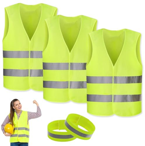 MAEXUS Sicherheitsweste Auto, 3 Stück Warnweste Auto, Auto Warnwesten für Männer Frauen, Warnweste, für Flughafen, Autofahrern, Arbeitskräften, KFZ Pannenhilfe, Verkehrssicherheit