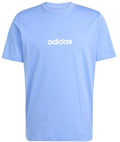 adidas Men's Essentials Linear Single Jersey TEE, Blue Fusion/White, M Tall