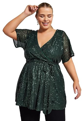 Yours London Curve Sequin Wrap Top - Women's - Plus Size Curve Green