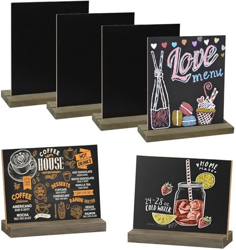 Pizsieat 6 Stück Holz Kreidetafel Klein, 15X13cm Doppelseitige Mini Tafel, Schiefertafel zum Beschriften mit Holzsockel für Geburtstag Hochzeit Bar Café Tischkarten,Preisschilder
