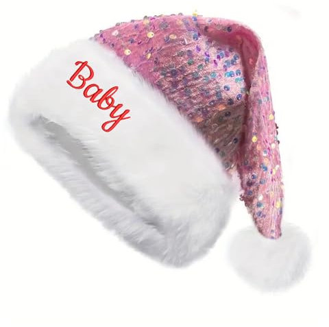 JinFu dian Personalisierte Weihnachtsmütze, personalisierte Weihnachtsmütze für Erwachsene, individuelle Weihnachtsmannmütze, bestickte Weihnachtsmannmütze, für Damen und Herren, Rosa, 32 x 45 cm