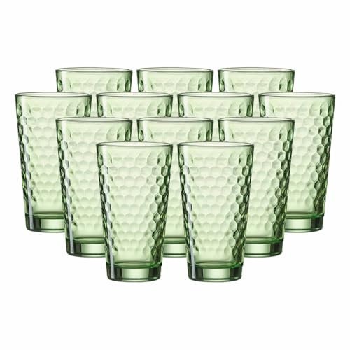 Ritzenhoff & Breker Favo Longdrinkgläser 12er Set, 400 ml, Wassergläser und Trinkgläser mit optischer Wabenstruktur, Glas, Grün