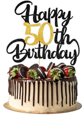 50 Birthday Cake Topper 50 Geburtstag Tortendeko Alles Gute zum Geburtstag Happy Gold und Schwarz Geburtstagsfeier Dekorationszubehör 50 Geburstagstorte Deko