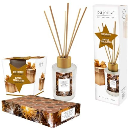 pajoma® Xmas Set Butterspekulatius - Raumduft 100 ml - 30 Duft-Teelichte - Duftkerze im Glas | Warmer Weihnachtsduft für gemütliche Momente | Premium Qualität, Geschenkidee