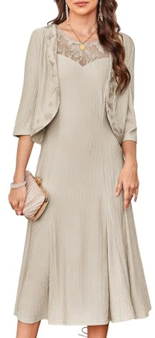GRACE KARIN Women 2 Pieces Dress Suit Sleeveless Wrap Dress3/4 Sleeve Cardigan Cover Up Apricot M