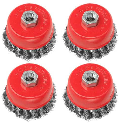 4 PCS Wire Cup Brush for Angle Grinder 115mm, Twist Knot Wire Brush Ø 75 mm Thread M14 x 2 Fits for Heavy Cleaning, Stripping, Paint, Rust Removal, Rough Surface Treatment and Grinding